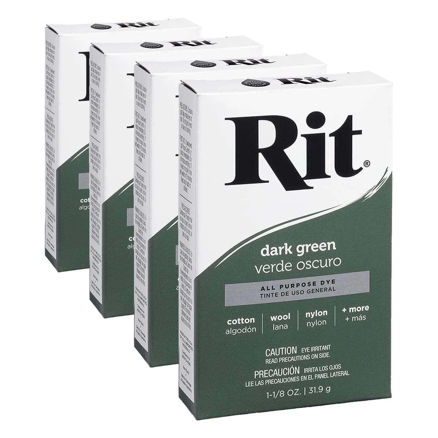 Rit Powder Fabric Dye - Dark Green, Pack of 4 | All-Purpose Dye for Cotton, Linen, Silk, Wool, Nylon - main product image