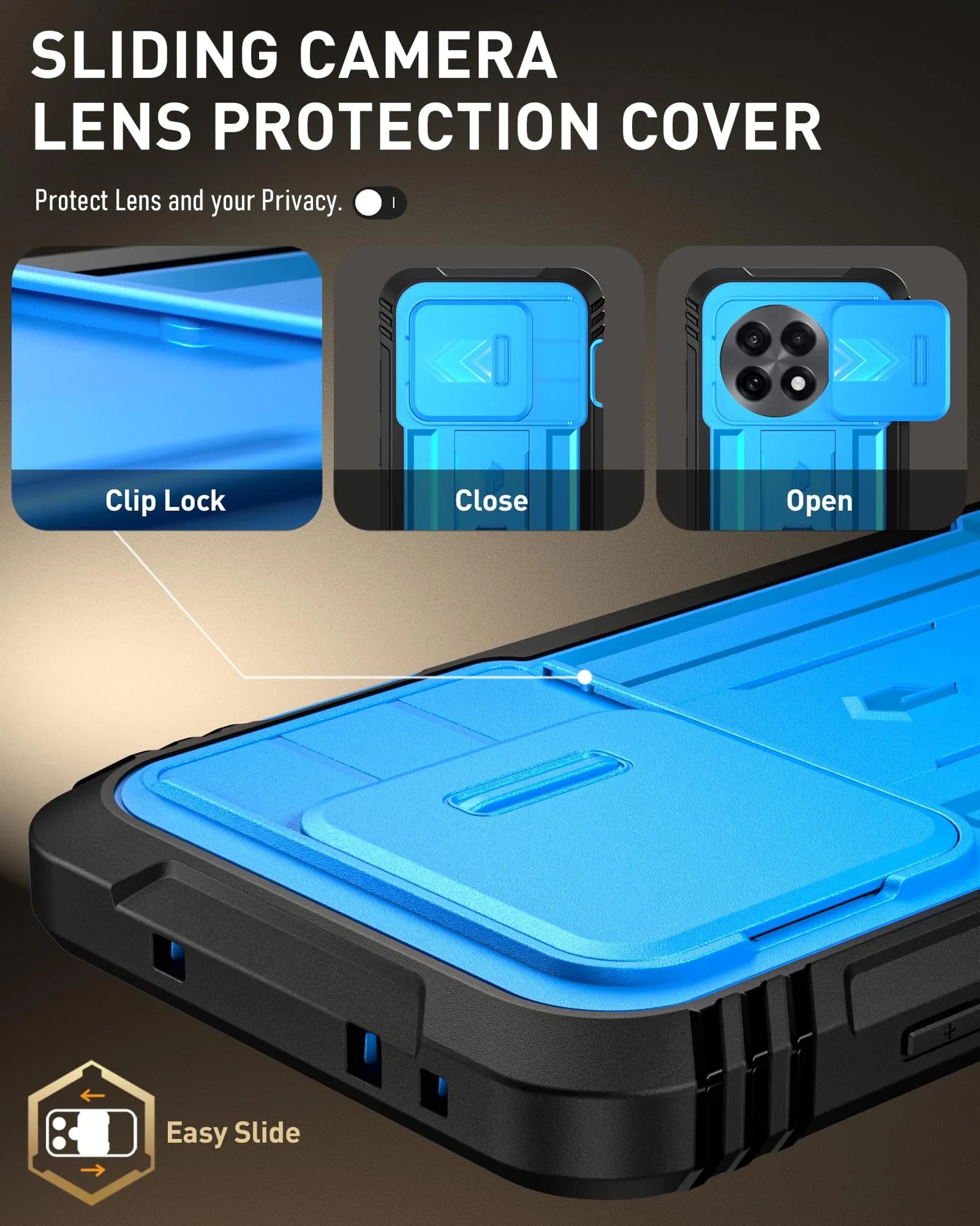 Poetic Revolution Case for OnePlus 13R 5G with Slide Camera Cover, Built-in Screen Protector & Kickstand, Light Blue - view 8