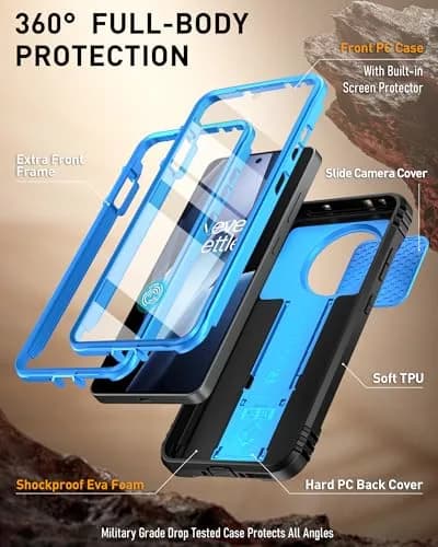 Poetic Revolution Case for OnePlus 13R 5G with Slide Camera Cover, Built-in Screen Protector & Kickstand, Light Blue thumbnail 3