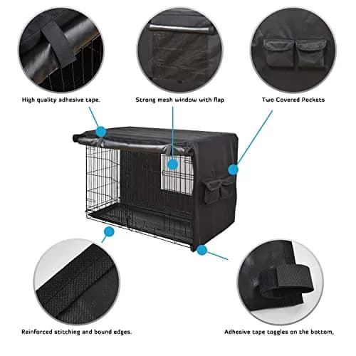 HONEST OUTFITTERS Dog Crate Cover, 55L x 38W x 45H, Black, Heavy-Duty Oxford Fabric, Double Door, Pockets, Mesh Window, Fits 54-Inch Wire Crate thumbnail 5