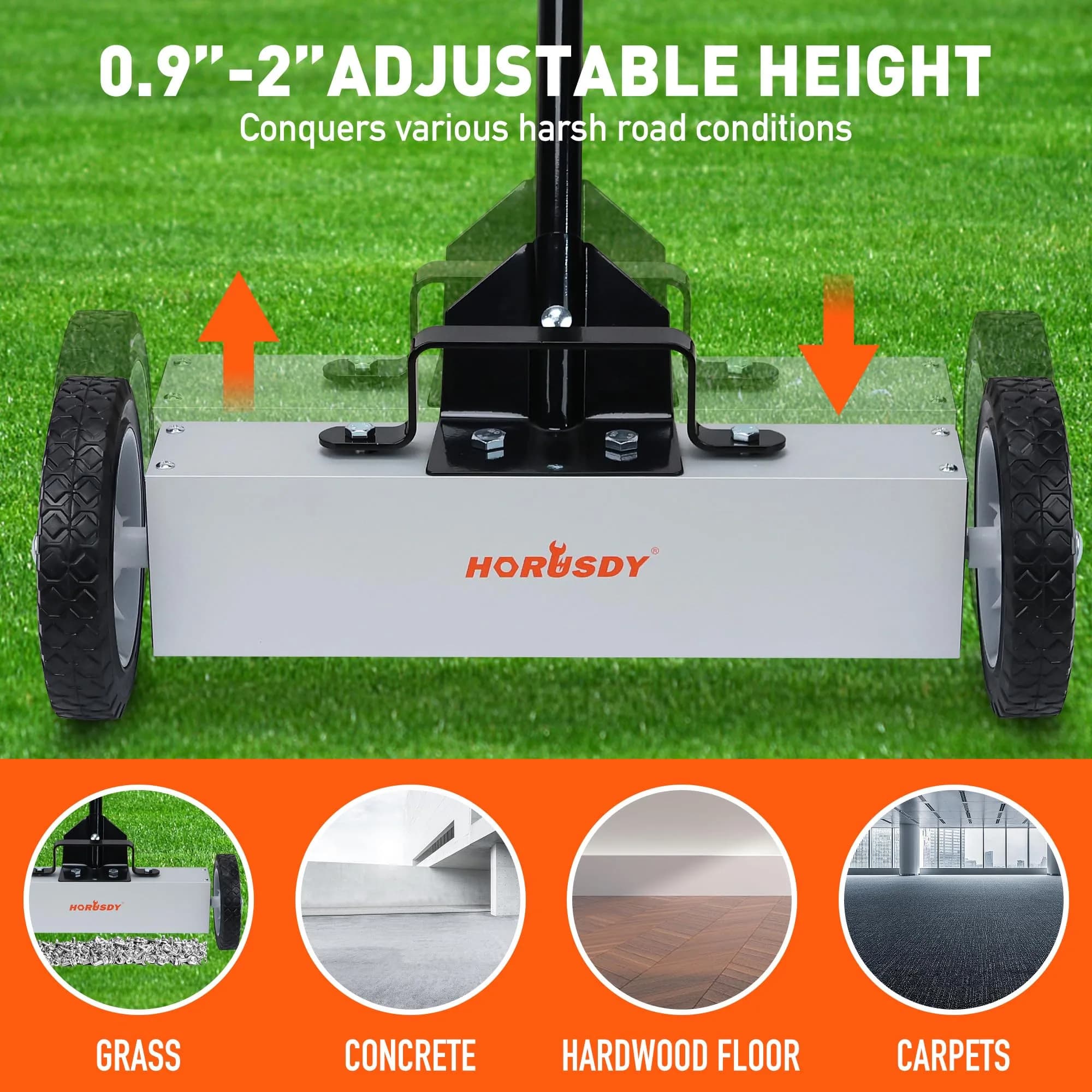 HORUSDY 18-Inch Rolling Magnetic Sweeper with Wheels, 45LBS Pickup Power | Workshop, Garage, Yard Cleanup - view 5