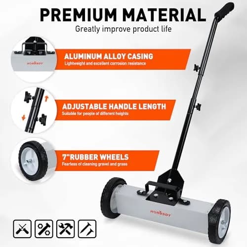 HORUSDY 18-Inch Rolling Magnetic Sweeper with Wheels, 45LBS Pickup Power | Workshop, Garage, Yard Cleanup thumbnail 7