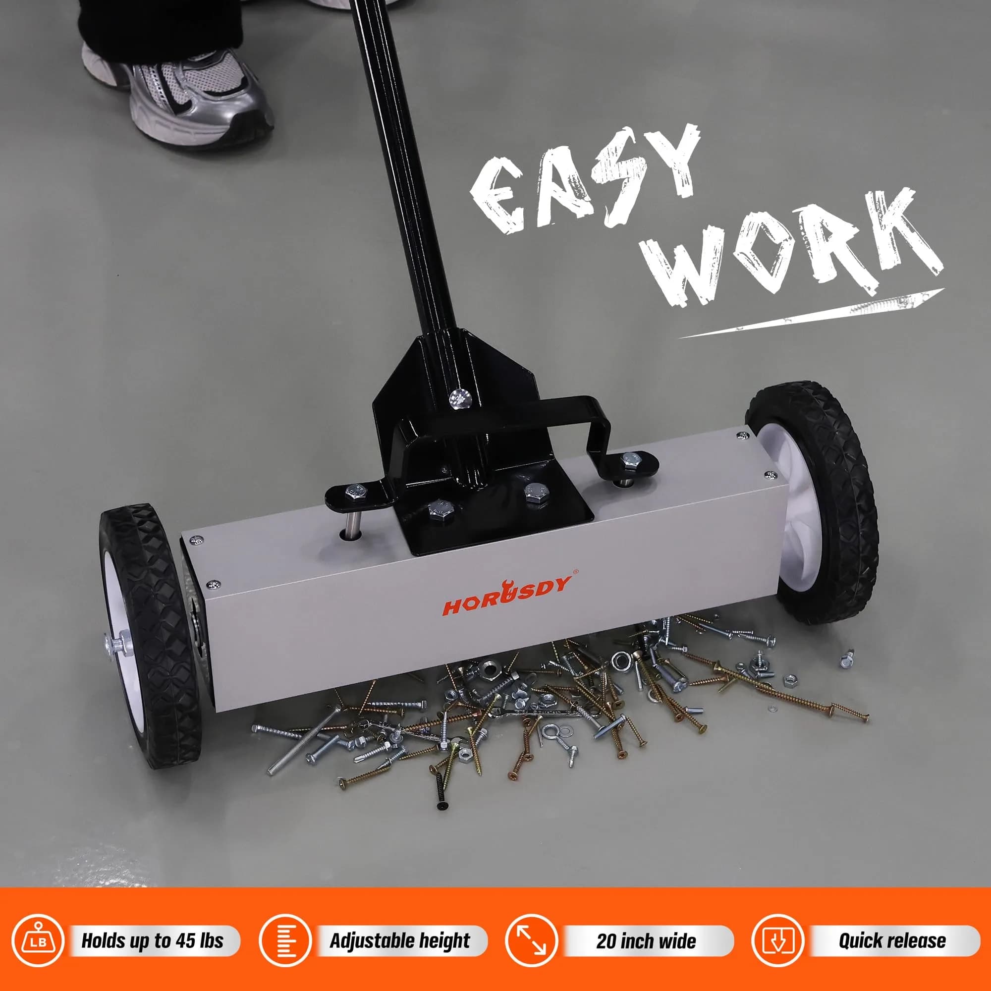 HORUSDY 18-Inch Rolling Magnetic Sweeper with Wheels, 45LBS Pickup Power | Workshop, Garage, Yard Cleanup - view 9