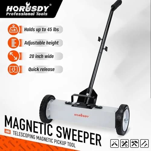 HORUSDY 18-Inch Rolling Magnetic Sweeper with Wheels, 45LBS Pickup Power | Workshop, Garage, Yard Cleanup thumbnail 2