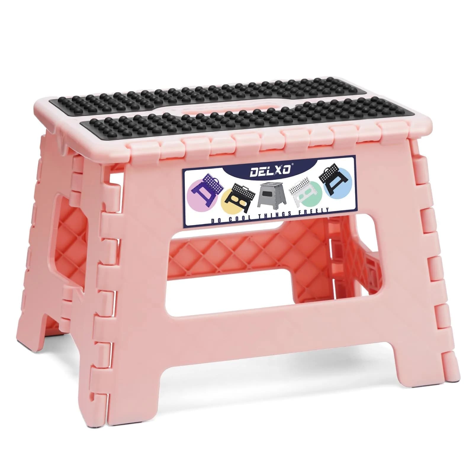 Delxo Folding Step Stool 22.9cm (9 Inch) Pink 1-Pack | Sturdy & Safe for Kids & Adults - main product image