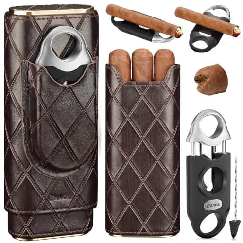 FANKAI Cigar Case with 3 in 1 V Cutter | Travel Humidor Box Cedar Wood Lined (70-120c) thumbnail 1