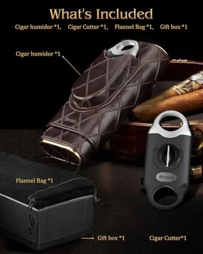 FANKAI Cigar Case with 3 in 1 V Cutter | Travel Humidor Box Cedar Wood Lined (70-120c) thumbnail 5