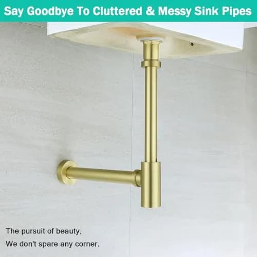 SEABEFORE Brass Round Bottle P-Trap with Pop Up Drain Stopper 1 1/4 | Adjustable, Brushed Gold, No Overflow thumbnail 4