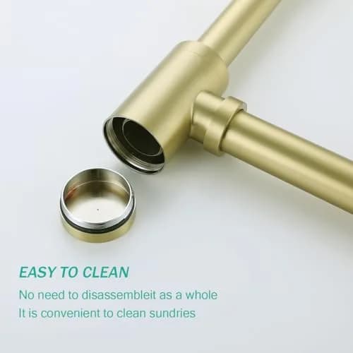 SEABEFORE Brass Round Bottle P-Trap with Pop Up Drain Stopper 1 1/4 | Adjustable, Brushed Gold, No Overflow thumbnail 5