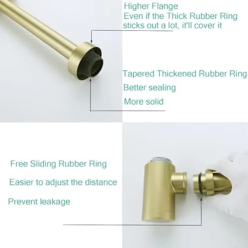 SEABEFORE Brass Round Bottle P-Trap with Pop Up Drain Stopper 1 1/4 | Adjustable, Brushed Gold, No Overflow thumbnail 7