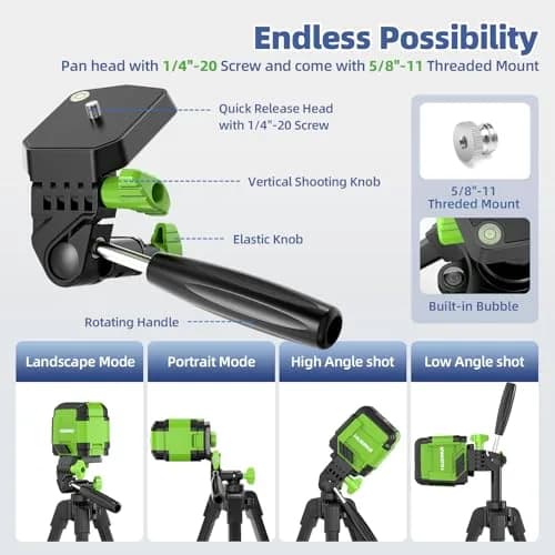 Huepar Laser Level Tripod 60-Inch | Adjustable Lightweight Camera Support for Indoors thumbnail 4