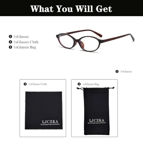 LJCZKA Oval Blue Light Blocking Glasses for Women Men | Retro Small Oval Frame, UV400 Protection, Clear Lens (Dark Brown) thumbnail 5