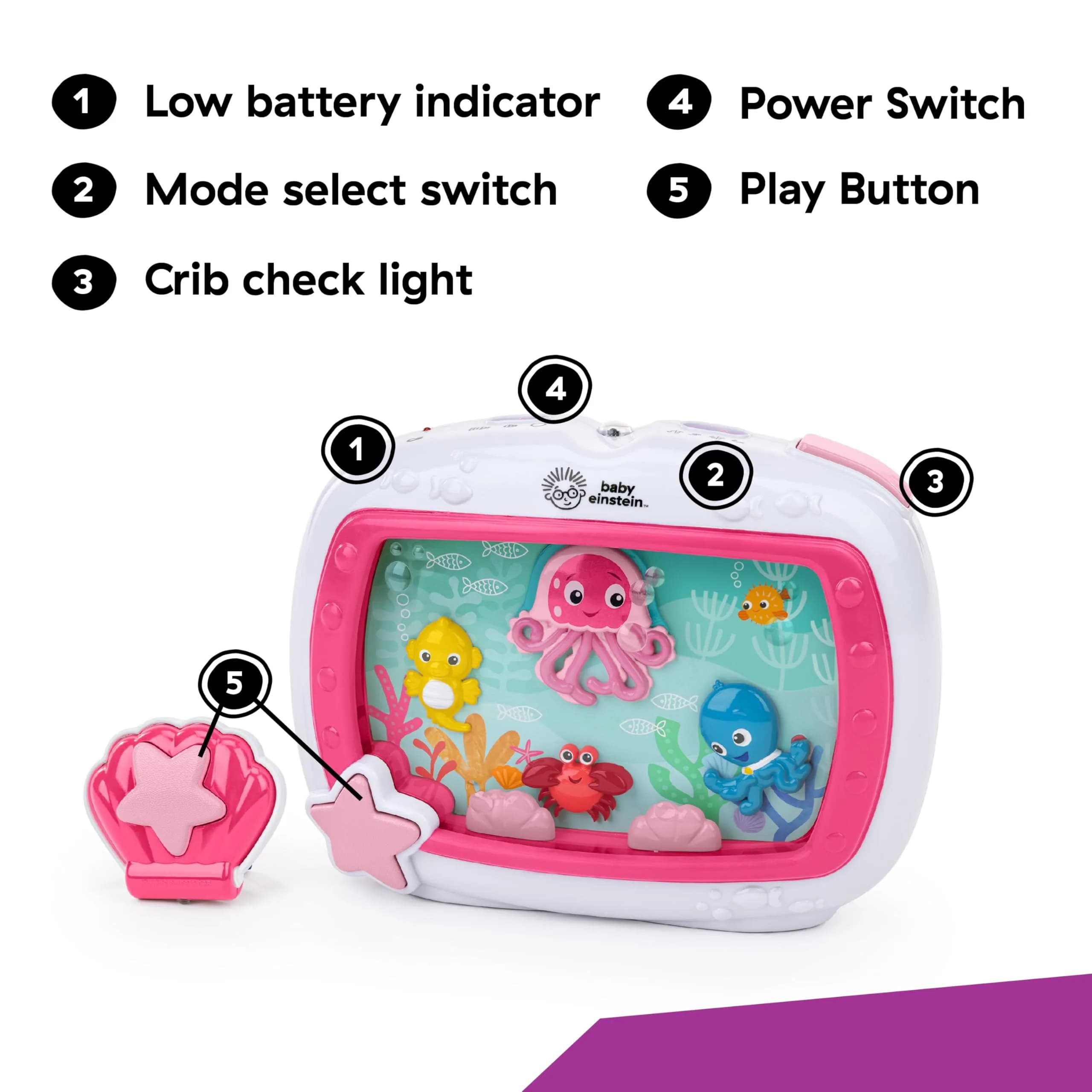 Baby Einstein Sea Dreams Soother Musical Crib Toy and Sound Machine, Pink, 25+ Min Melodies | Ages 0 Months+ - view 3