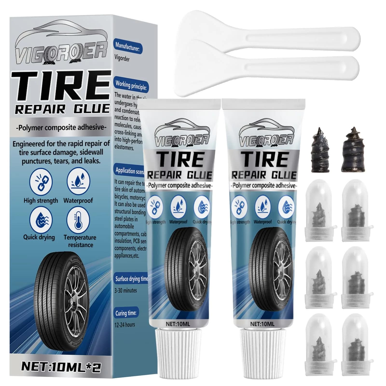 Vigorder Tire Repair Glue 20ML | Rubber Cement for Car & Bike Sidewall Fixes — Black