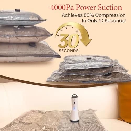 Vacbird Travel Vacuum Seal Bags with Rechargeable Pump (12 Bags, Grey/White) | Reduces Luggage Volume by 80% thumbnail 4