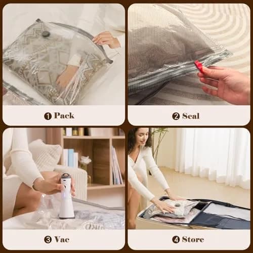 Vacbird Travel Vacuum Seal Bags with Rechargeable Pump (12 Bags, Grey/White) | Reduces Luggage Volume by 80% thumbnail 6