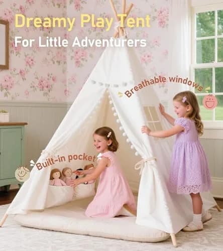 little dove Kids Teepee Tent with Star Lights, Mat & Carry Bag | Magical Indoor & Outdoor Play Space for Kids 3+ thumbnail 5