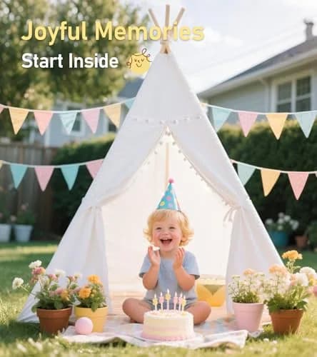 little dove Kids Teepee Tent with Star Lights, Mat & Carry Bag | Magical Indoor & Outdoor Play Space for Kids 3+ thumbnail 7