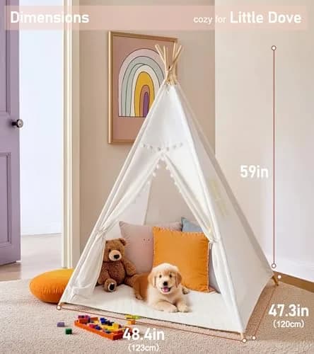 little dove Kids Teepee Tent with Star Lights, Mat & Carry Bag | Magical Indoor & Outdoor Play Space for Kids 3+ thumbnail 8