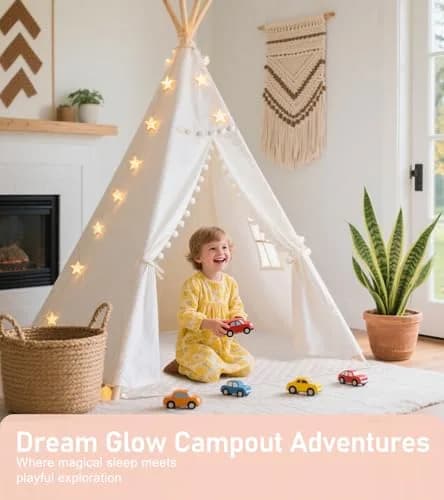 little dove Kids Teepee Tent with Star Lights, Mat & Carry Bag | Magical Indoor & Outdoor Play Space for Kids 3+ thumbnail 2