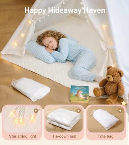 little dove Kids Teepee Tent with Star Lights, Mat & Carry Bag | Magical Indoor & Outdoor Play Space for Kids 3+ thumbnail 3