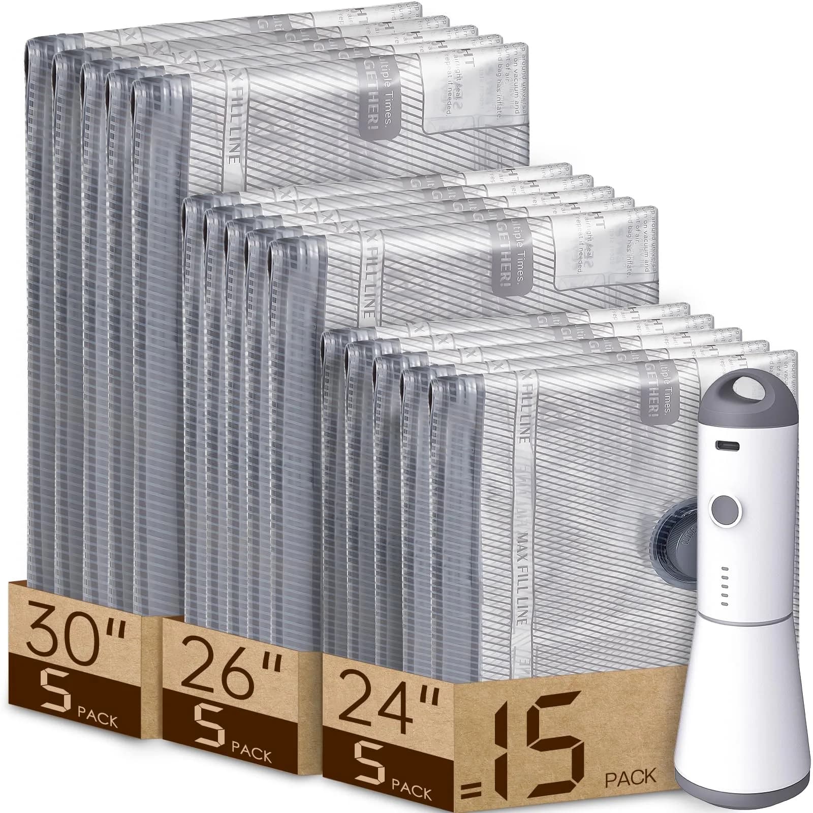 Vacbird Travel Vacuum Bags with Rechargeable Pump & 15 Bags | 15 Combo Travel Size - main product image