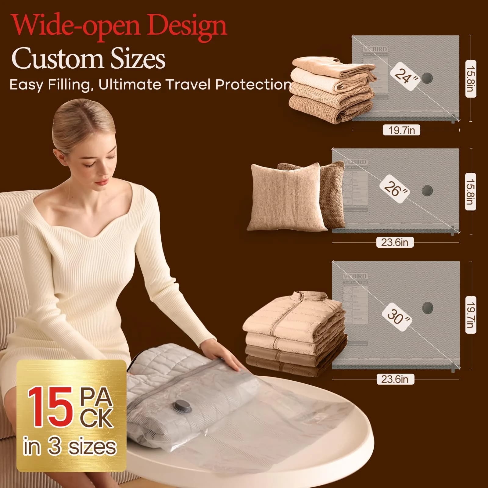 Vacbird Travel Vacuum Bags with Rechargeable Pump & 15 Bags | 15 Combo Travel Size - view 3