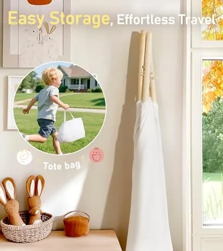little dove Kids Teepee Tent with Star Lights, Mat & Carry Bag | Cozy Indoor & Outdoor Playhouse for Ages 3+ thumbnail 6