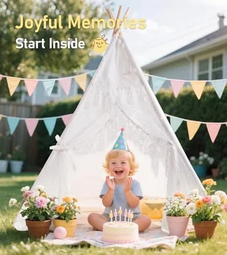 little dove Kids Teepee Tent with Star Lights, Mat & Carry Bag | Cozy Indoor & Outdoor Playhouse for Ages 3+ thumbnail 8