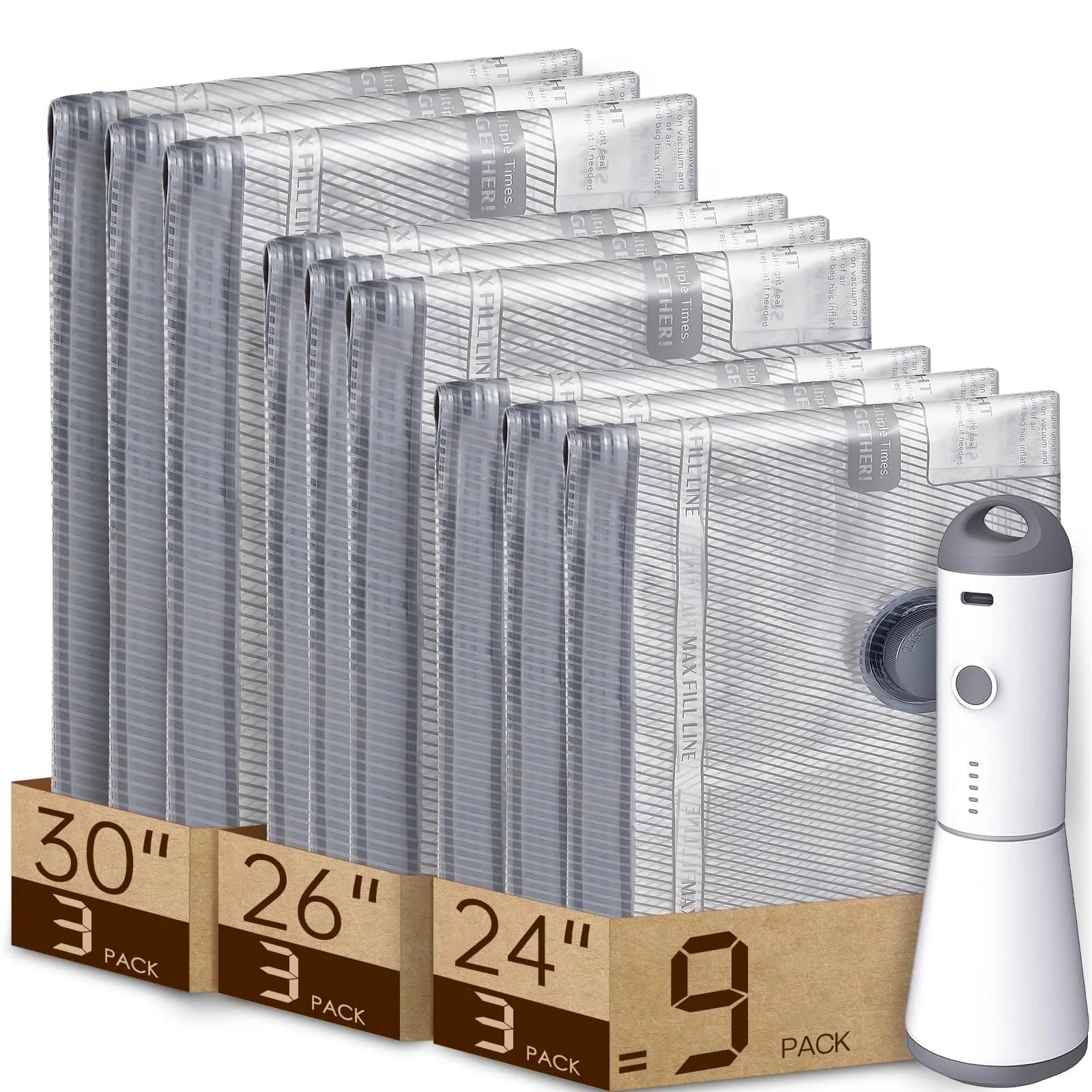 Vacbird Travel Vacuum Bags with Rechargeable Pump & 9 Combo Bags | 80% Space Saving | USB Rechargeable | 0.81 kg (1.79 lb)