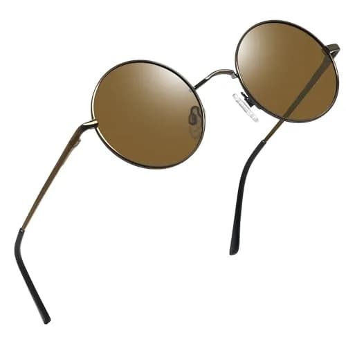 Joopin Small Round Brown Sunglasses UV400 Polarized Spring Hinges | Vintage & Stylish (70-120 chars) thumbnail 1
