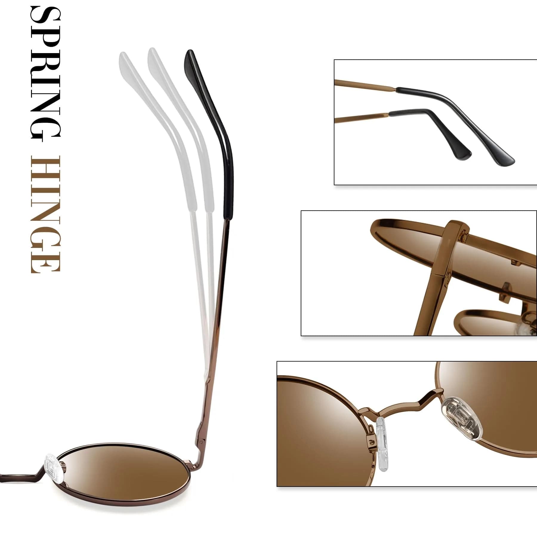 Joopin A10-Bronze Frame Brown Lens Small Round Polarized Sunglasses - view 4