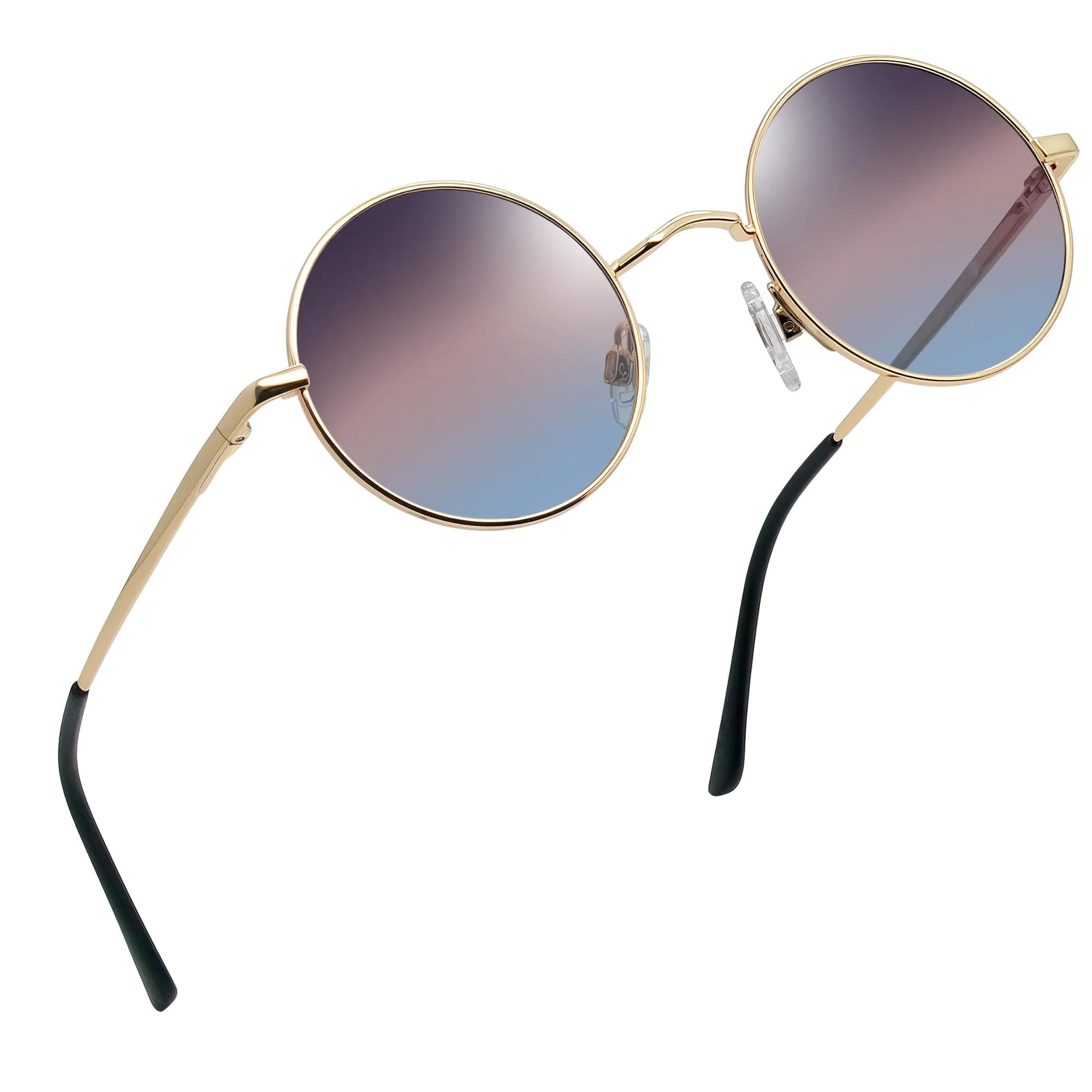 Joopin Gold Brown Blue Gradual Dark Small Round Sunglasses with Metal Frame, Polarized UV400 Protection - main product image