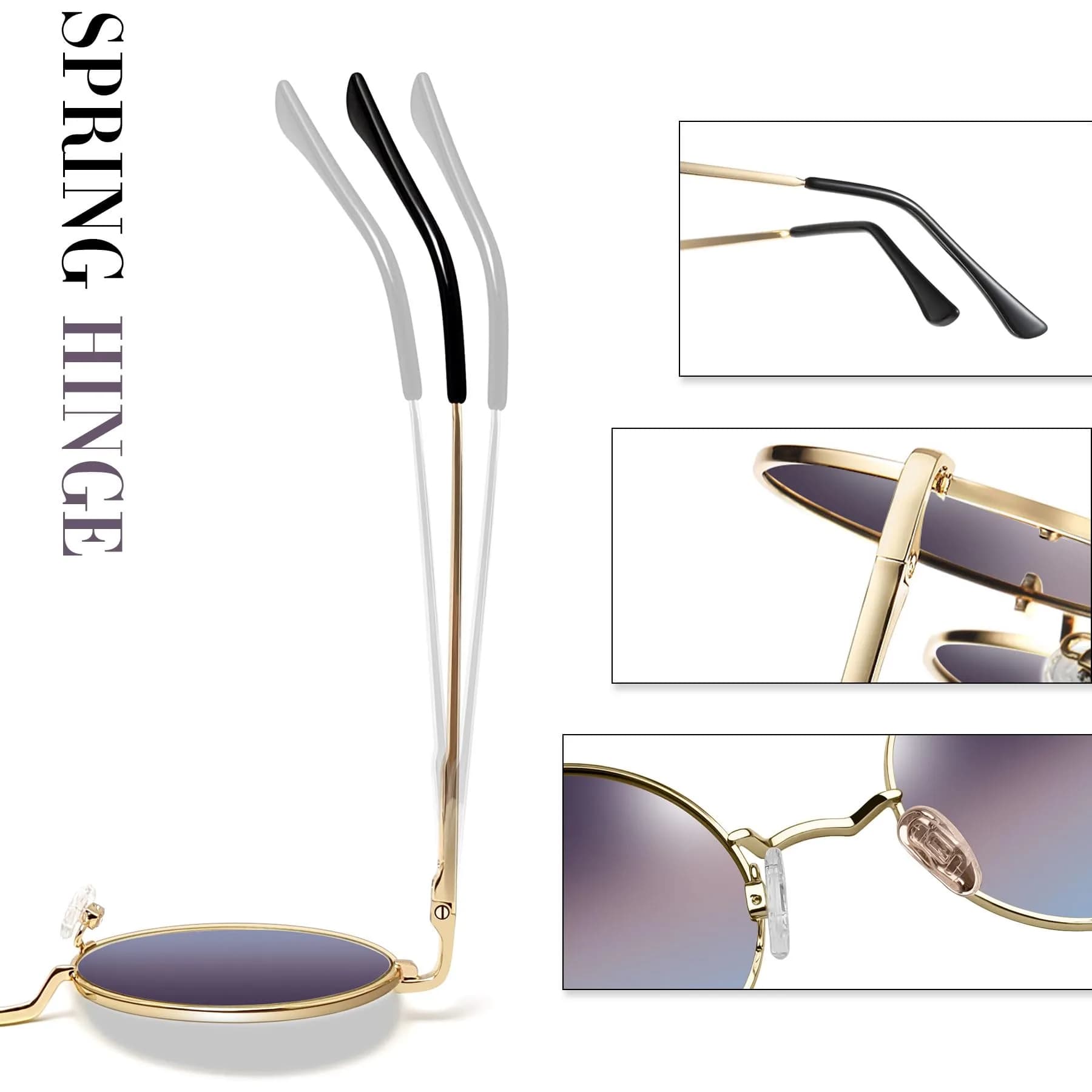 Joopin Gold Brown Blue Gradual Dark Small Round Sunglasses with Metal Frame, Polarized UV400 Protection - view 4