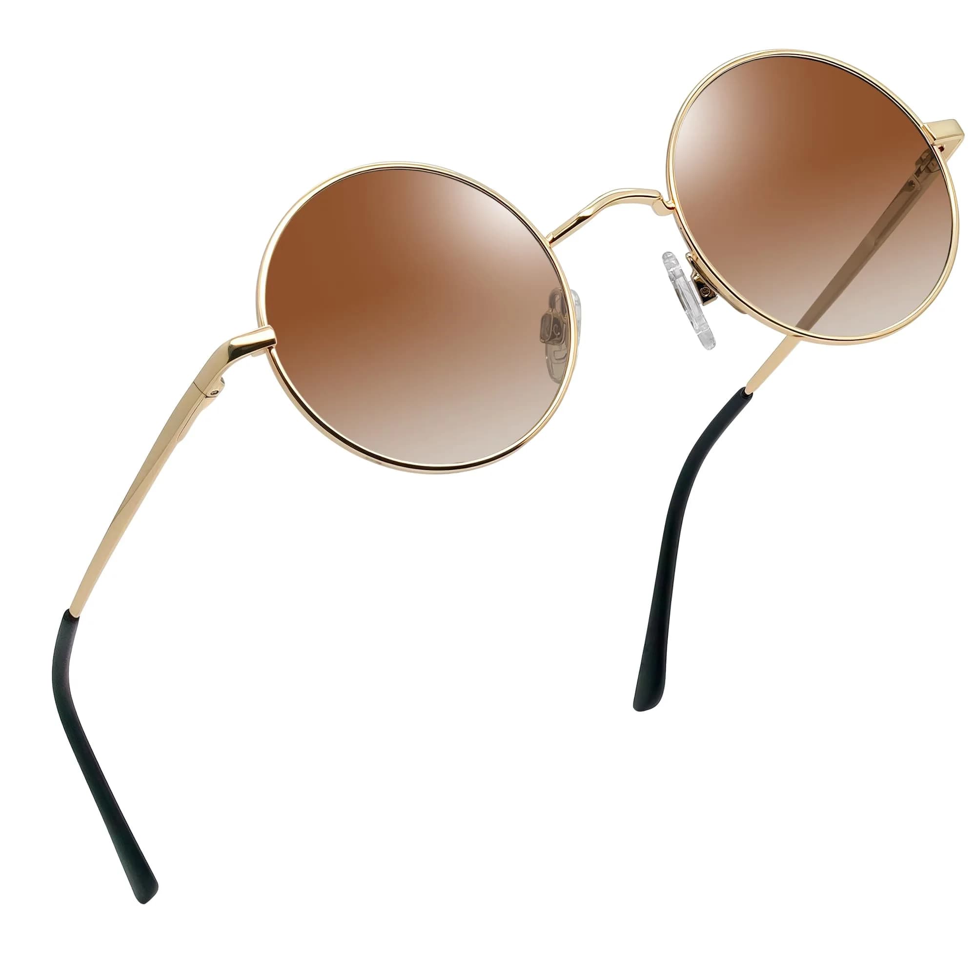 Joopin Small Round Sunglasses: Golden Frame with Gradual Brown Lenses, 46mm - main product image