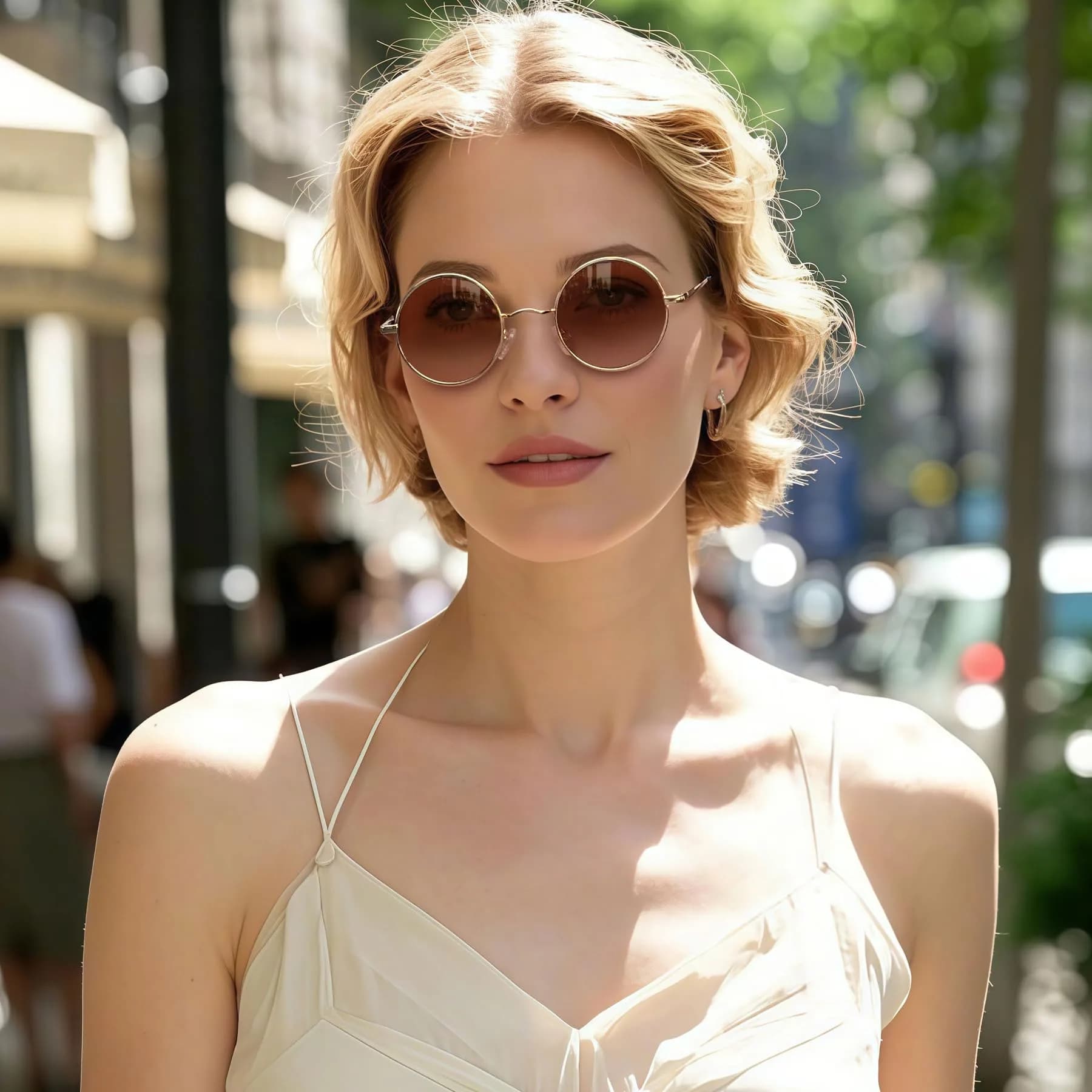 Joopin Small Round Sunglasses: Golden Frame with Gradual Brown Lenses, 46mm - view 2