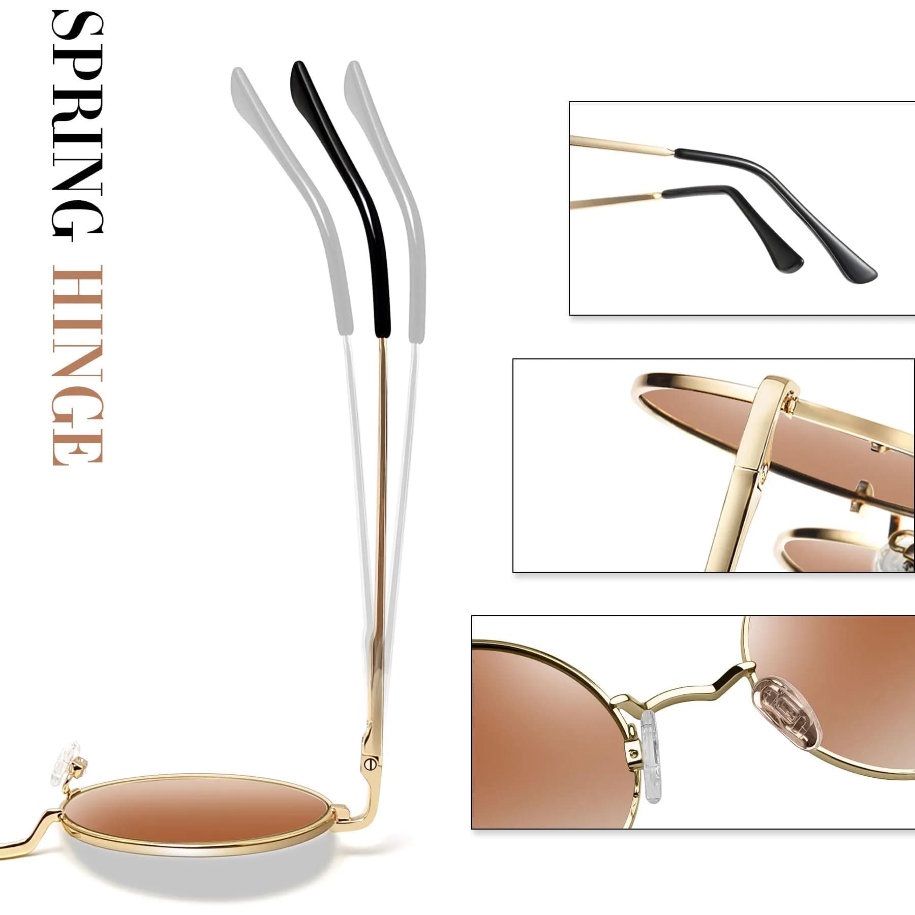 Joopin Small Round Sunglasses: Golden Frame with Gradual Brown Lenses, 46mm - view 4