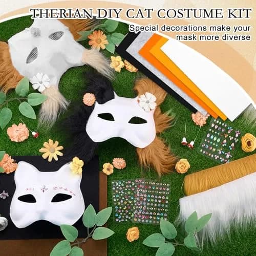 Seenelling 31 Pcs DIY Therian Mask Kit, Blank Cat Mask, Orange | Creative Costume Mask Set for Cosplay & Parties thumbnail 3