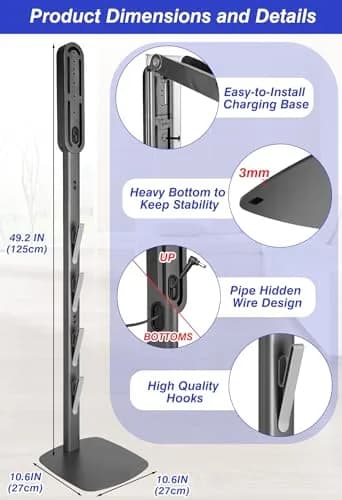 Haturi Metal Vacuum Stand for Dyson Cordless Vacuums | 49.2 inch Height, Dark Gray thumbnail 7
