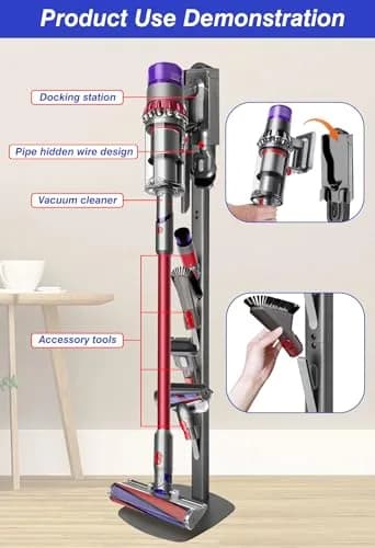 Haturi Metal Vacuum Stand for Dyson Cordless Vacuums | 49.2 inch Height, Dark Gray thumbnail 3