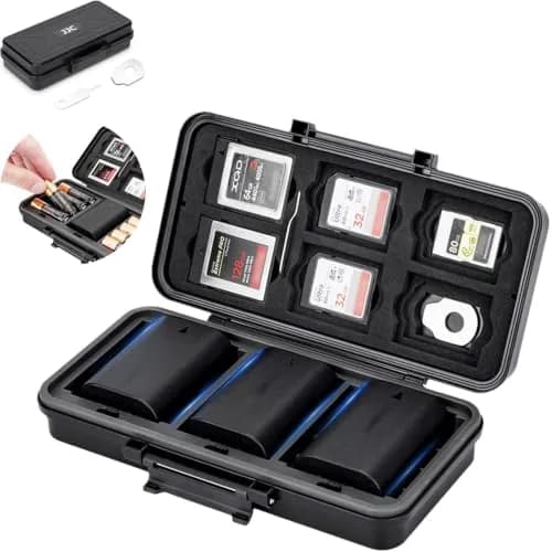 JJC Multi-Function Camera Battery & Memory Card Case for Canon LP-E6 Sony NP-FZ100, Water-Resistant & Shockproof (Water-Resistant & Shockproof Case for SD CFexpress Type A B XQD Cards, AA Batteries | Compact & Durable) thumbnail 1