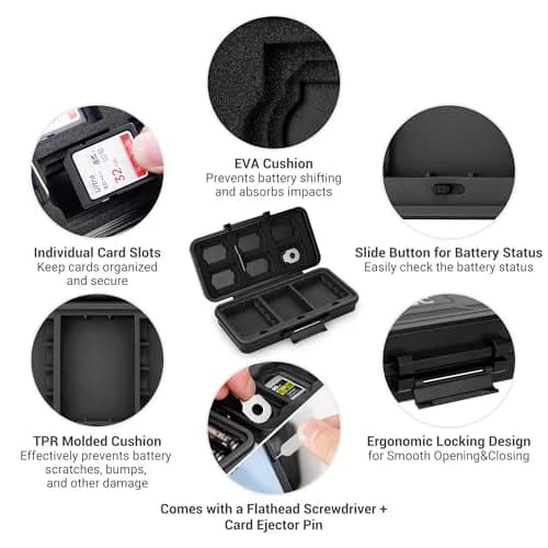 JJC Multi-Function Camera Battery & Memory Card Case for Canon LP-E6 Sony NP-FZ100, Water-Resistant & Shockproof (Water-Resistant & Shockproof Case for SD CFexpress Type A B XQD Cards, AA Batteries | Compact & Durable) thumbnail 4