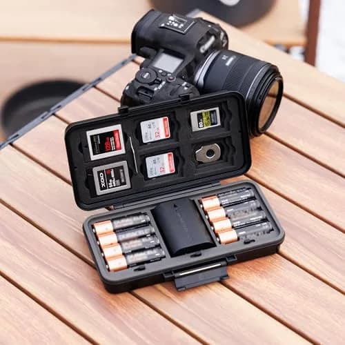 JJC Multi-Function Camera Battery & Memory Card Case for Canon LP-E6 Sony NP-FZ100, Water-Resistant & Shockproof (Water-Resistant & Shockproof Case for SD CFexpress Type A B XQD Cards, AA Batteries | Compact & Durable) thumbnail 7
