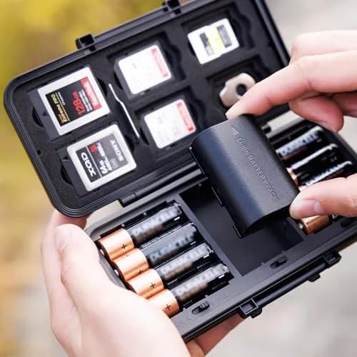 JJC Multi-Function Camera Battery & Memory Card Case for Canon LP-E6 Sony NP-FZ100, Water-Resistant & Shockproof (Water-Resistant & Shockproof Case for SD CFexpress Type A B XQD Cards, AA Batteries | Compact & Durable) thumbnail 9