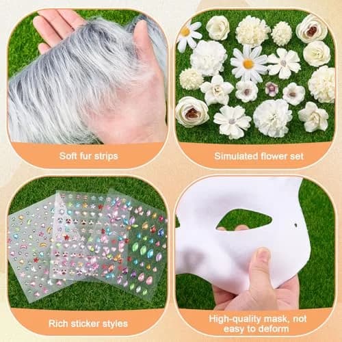 Seenelling 31 Pcs DIY Therian Mask Kit, Blank Cat Mask, Cream | Unisex Adult Costume Mask thumbnail 4