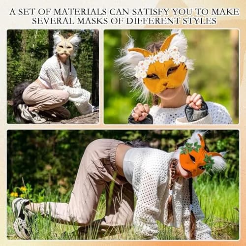 Seenelling 31 Pcs DIY Therian Mask Kit, Blank Cat Mask, Cream | Unisex Adult Costume Mask thumbnail 6