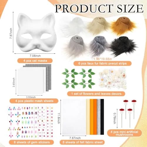 Seenelling 31 Pcs DIY Therian Mask Kit, Blank Cat Mask, Cream | Unisex Adult Costume Mask thumbnail 2