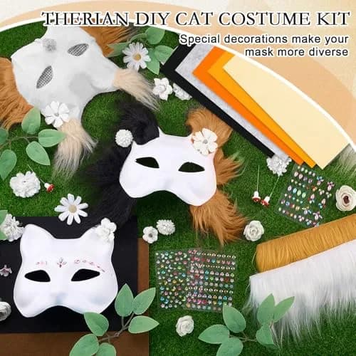 Seenelling 31 Pcs DIY Therian Mask Kit, Blank Cat Mask, Cream | Unisex Adult Costume Mask thumbnail 3
