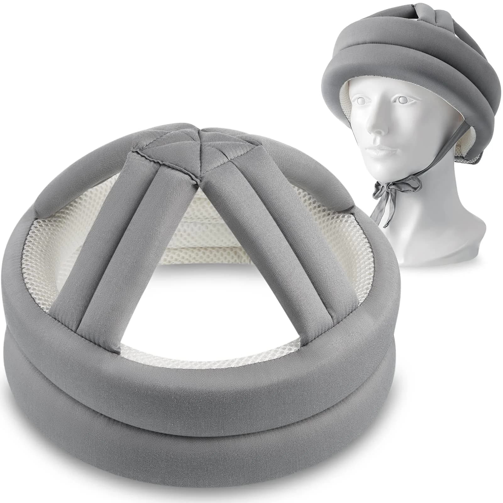 Woanger Grey Anti-Fall Elder Head Safety Helmet | Adjustable Seniors Fall Prevention Cap 50-75 cm (19.7-29.5 inches) - main product image