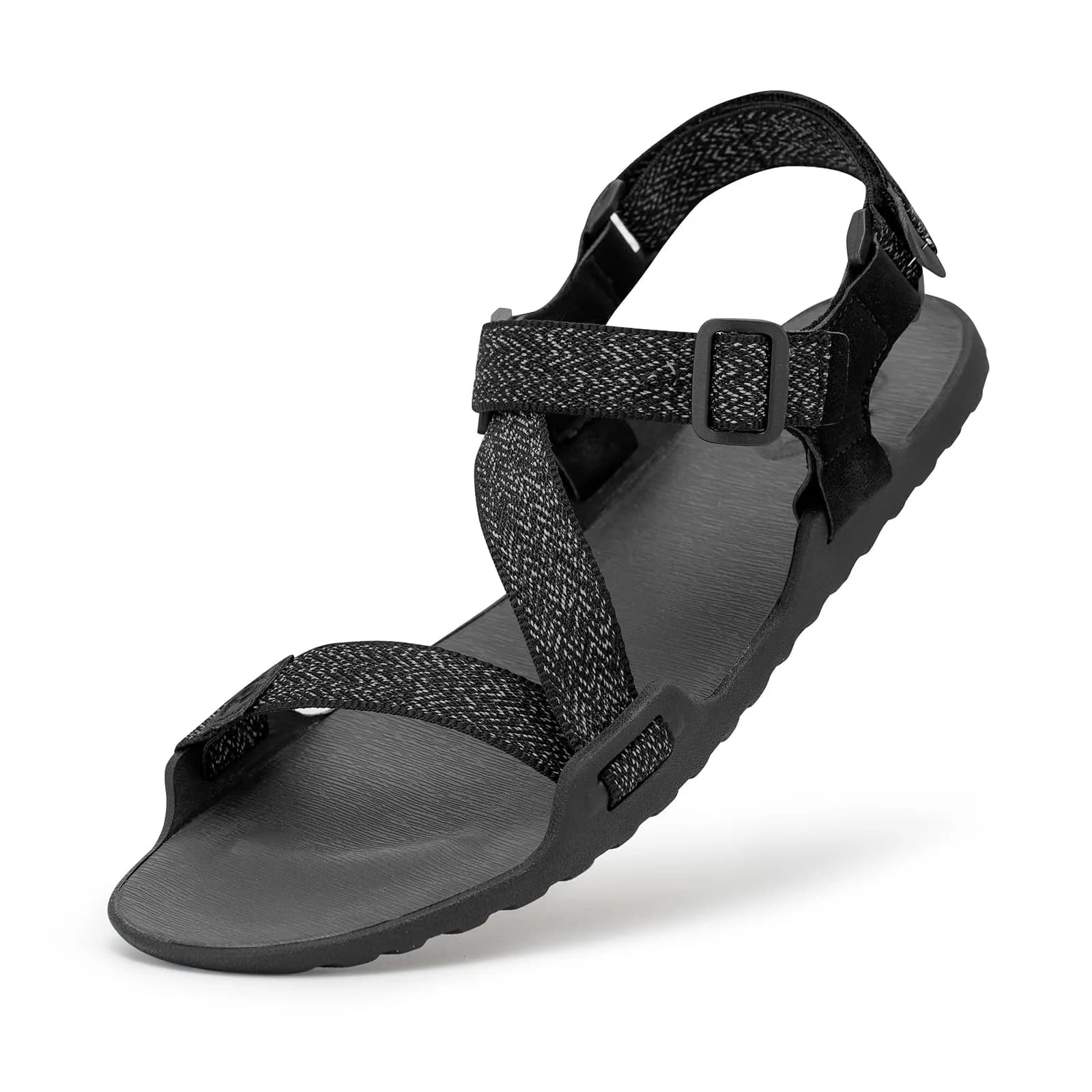 FEFELUIS Men's Wide Barefoot Sandals - Minimalist | Zero Drop | Ultralight Trail Running Hiking Sandals Adjustable Black Size 12 — Sd01 | Black